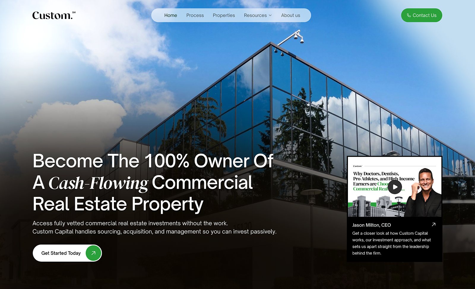 Custom Capital website homepage