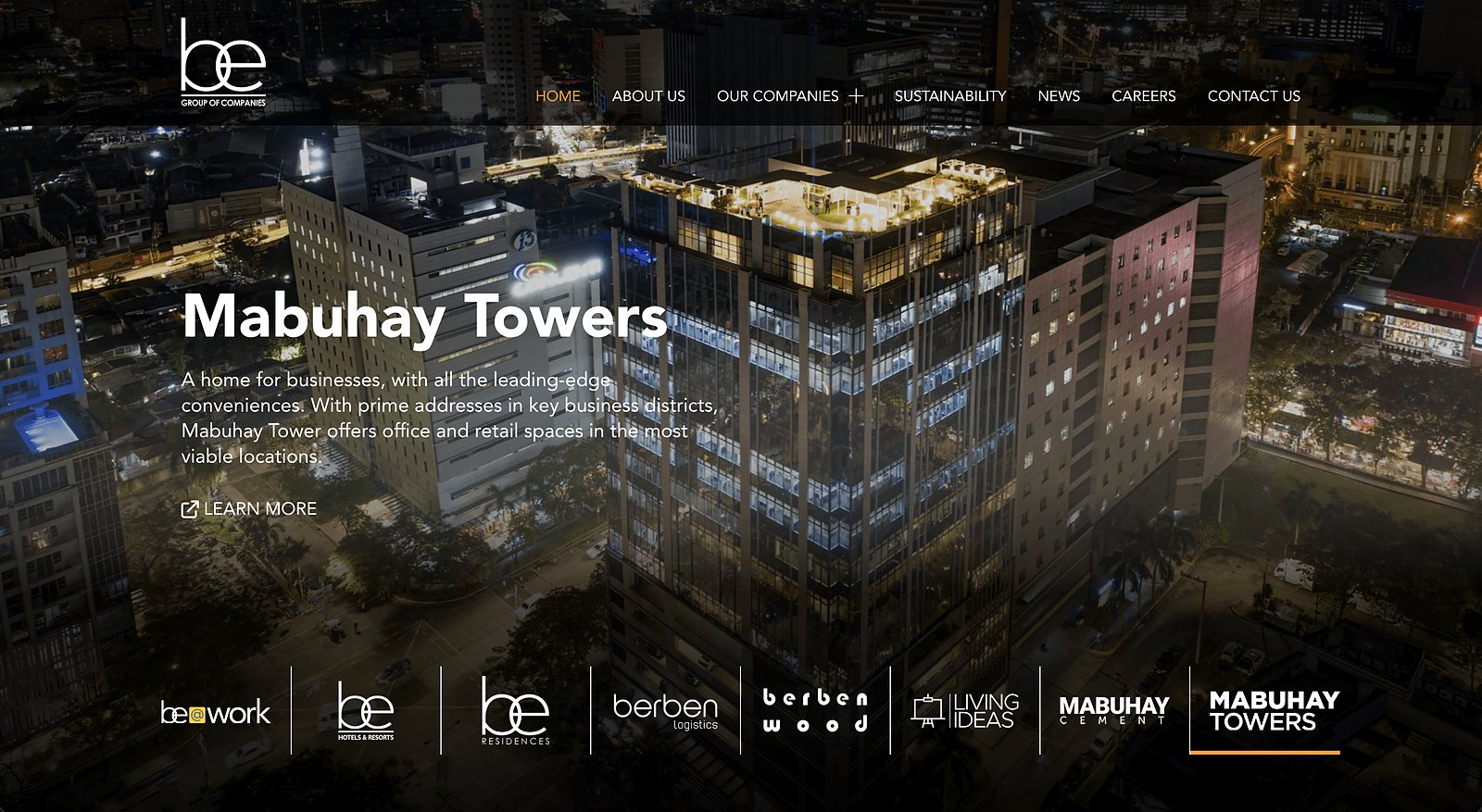 The BE Group website homepage